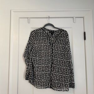 INC Black and White Geometric Blouse